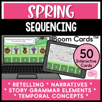 Preview of Spring Sequencing and Retell No Prep No Print Speech Therapy Boom Cards™