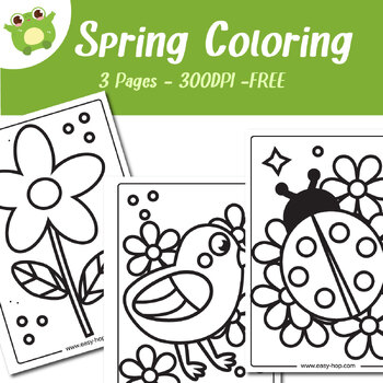 Preview of Spring Set Coloring Pages 3 Pages for Toddlers and Kindergartens Free