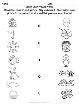 Spring Short Vowel Worksheets- Kindergarten-1st Grade by ...