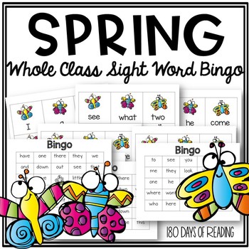 Preview of Spring BUTTERFLIES Insects Sight Heart High Frequency Word Bingo Game 1st & 2nd