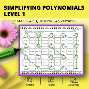 Preview of Spring: Simplifying Polynomials Level 1 Maze Activity