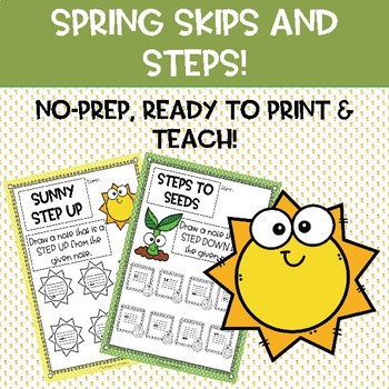 Preview of Steps and Skips Spring-Themed Elementary Music Worksheets - No Prep!