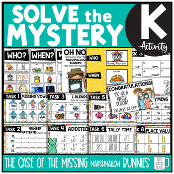 Preview of Spring Solve the Mystery Math & ELA Task Card Activity Kindergarten