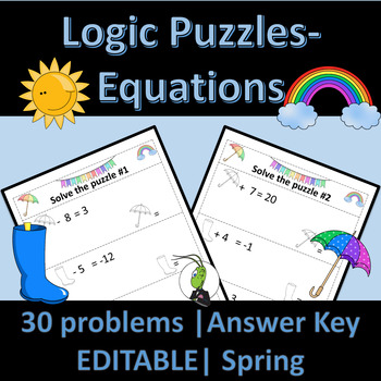 Preview of Spring Solving One and Two Step Equations | Logic Puzzles | Algebra 1