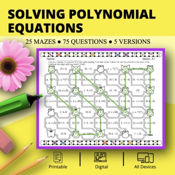 Preview of Spring: Solving Polynomial Equations Maze Activity