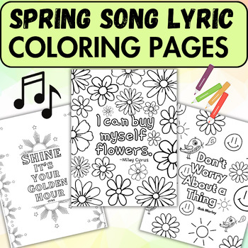 Preview of Spring Song Lyric Coloring Pages, Interactive Coloring Sheets for Older Students