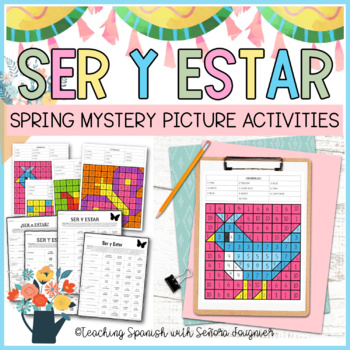 Preview of Spring Spanish Ser and Estar Coloring Worksheets Sub Plans