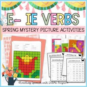 Preview of Spring Spanish Stem Changing E IE Verbs Coloring Worksheets Sub Plans