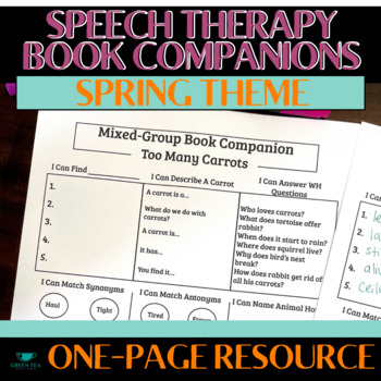 Preview of Spring Speech Therapy Book Companions - No Prep Mixed Group Speech Therapy