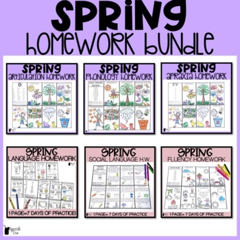 Preview of Spring Speech Therapy Homework Bundle