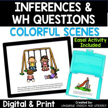 Preview of Spring Speech Therapy, Picture Scenes for Speech Therapy, WH Question, Inference