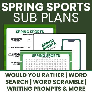 Preview of Spring Sports Sub Plans- Word Search/Poetry/Word Scramble/Activity/Worksheet ELA