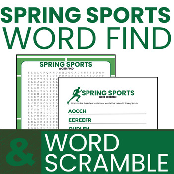 Preview of Spring Sports Word Search and Word Scramble- Activity, Word Find, Worksheets ELA