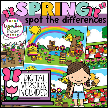 Preview of Spring Spot the Difference Visual Perception Puzzles