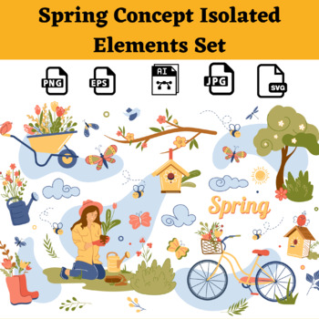 Preview of Spring® Spring Concept Isolated Elements Set - Cartoon Vector Objects.