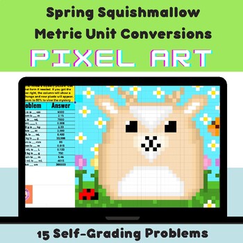 Preview of Spring Squishmallow Metric Unit Conversions Mystery Pixel Art Google Sheets