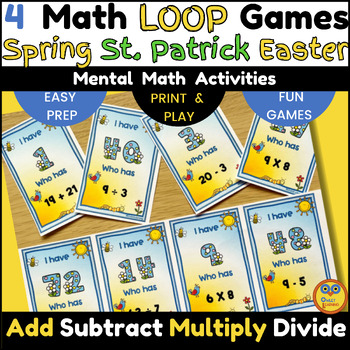 Preview of Easter & Spring, St. Patrick's Day Math Loop Cards - Add, Subtract &Times Tables