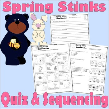 Preview of Spring Stinks Bruce Reading Comprehension Quiz Test & Story Sequencing