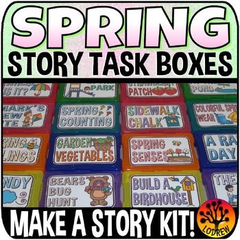 Preview of Spring Stories Fine Motor Task Boxes 4 x 6 Hands On Activities Emergent Readers