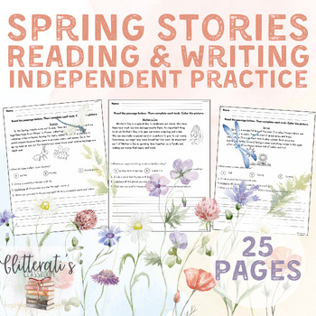 Preview of Spring Stories Reading Comprehension Rhyming Sight Words Writing Worksheets