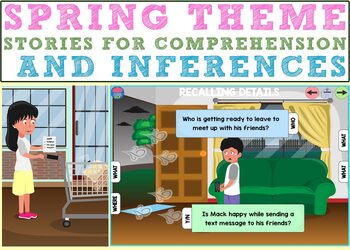 Preview of Spring Stories for Comprehension and Inferences Boom Cards