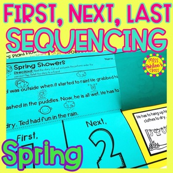 Preview of Spring Story Retelling and Sequencing Flap Book | First, Next, Last | Special Ed
