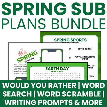 Preview of Spring Sub Plans Bundle- Word Search/Writing/Poetry/Word Scramble/Worksheets