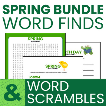 Preview of Spring Sub Word Search and Word Scramble Bundle - Word Find, Worksheet, Sub Plan