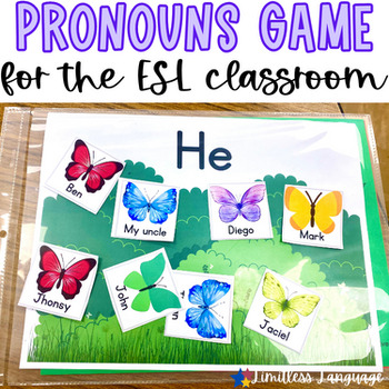 Preview of Spring Subject Pronouns sorting game for ESL beginners, butterfly themed