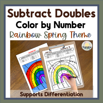 Preview of Spring Subtract Doubles Color-by-Number Math Station Worksheets, with Answer Key