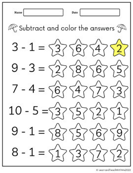Spring Subtraction 1-10 Worksheets by Learn and Teach with me | TPT