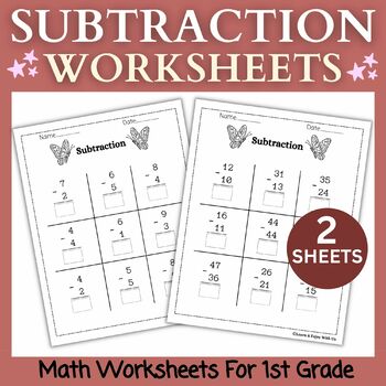 Preview of Summer Subtraction Worksheets For 1st Grade Part 1 | Summer Math Worksheets