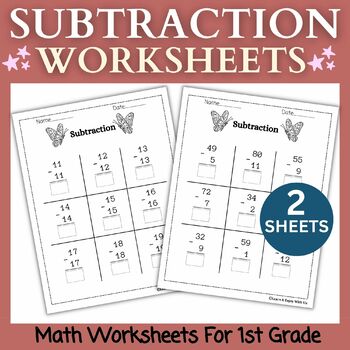 Preview of Summer Subtraction Worksheets For 1st Grade Part 2 | Summer Math Worksheets