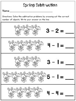 Simple Spring Subtraction Worksheets Kindergarten Numbers 0-5 | TpT