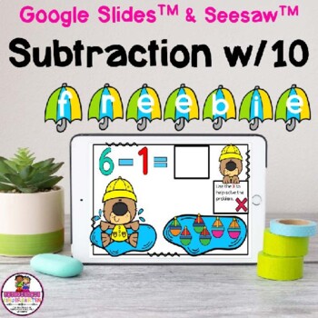 Preview of Spring Subtraction within 10 FREEBIE Google Slides & Seesaw Digital Task Cards