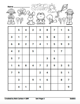 Spring Sudoku! Spring Sudoku Addition Practice FUN! (Black Line)