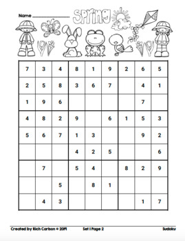 Spring Sudoku! Spring Sudoku Addition Practice FUN! (Black Line)