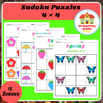 Preview of Spring Sudoku for Kindergarten | Cut and Paste Activities