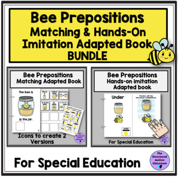Preview of Spring Summer Bee Prepositions Matching Imitation Adapted Book Bundle Special Ed