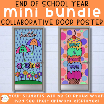 Preview of Spring & Summer Collaborative Coloring Posters │End of Year Door Decor Activity