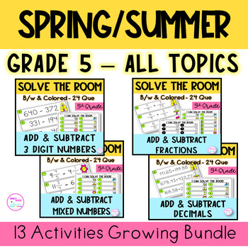 Preview of Spring Summer Review Solve the Room Activities BUNDLE! Year Long Fun 5th Grade