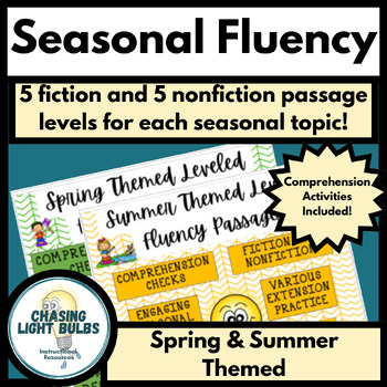 Preview of Spring & Summer Themed Leveled Fluency Passages BUNDLE !!!