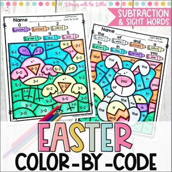 Preview of Easter Activities Spring Coloring Pages  Sight Words & Subtraction Color by Code
