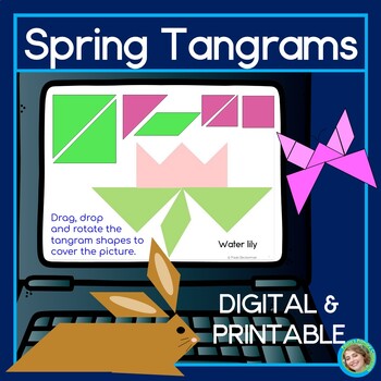 Preview of Spring Printable & Digital Tangrams Congruent 2D Shape Math Puzzles & Worksheets