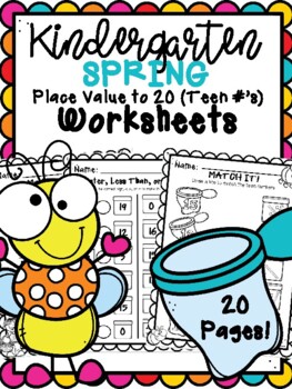 Preview of Spring Teen Numbers (Place Value to 20) Worksheets (Kindergarten)