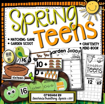 Preview of Spring Teens  |  Numbers 11-19 Craftivity, Scoot Game, Math Center, Mini-Book