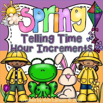 Preview of Spring Telling Time Hour Increments! Spring Hour Time FUN! (Black Line)