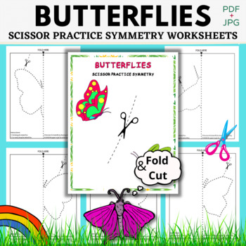 Preview of Spring Theme Butterfly Scissor Practice Symmetry Worksheets,Fold & Cut Activity