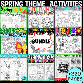 Preview of Spring Theme Coloring Pages Activities Fun Spring Morning Work Worksheet Bundle