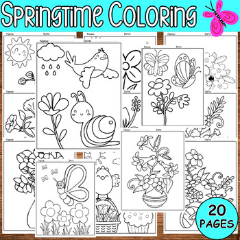 Preview of Spring Theme Coloring Pages -  Fun Springtime Coloring Worksheet Activities